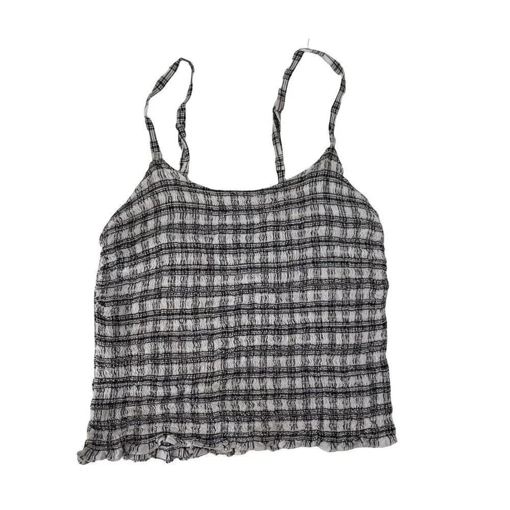 Hollister Crop Top Smocked Stretch Tank Black White Striped Preppy Size S Casual